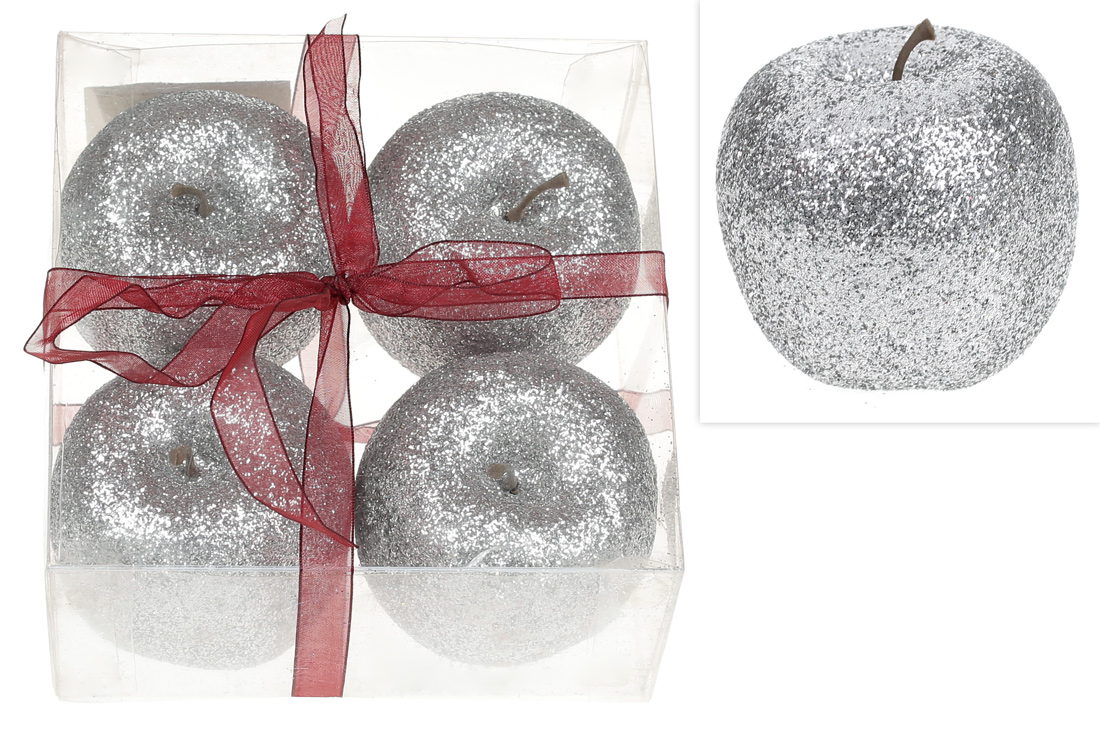 Набір (4шт)  декоративних яблук на підвісі 7см, колір - срібний гліттер EM2-303 оптом