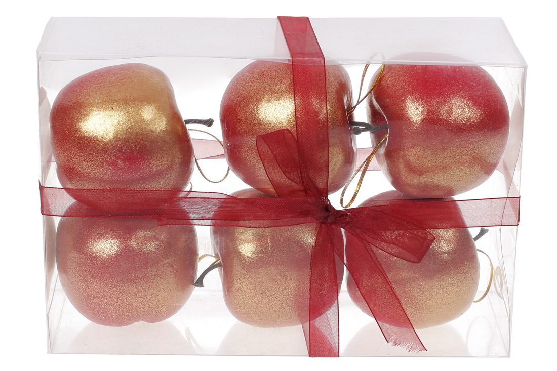 Набір (6 шт) підвісних декоративних яблук, 6.5см, колір - червоне золото LD5-204 оптом