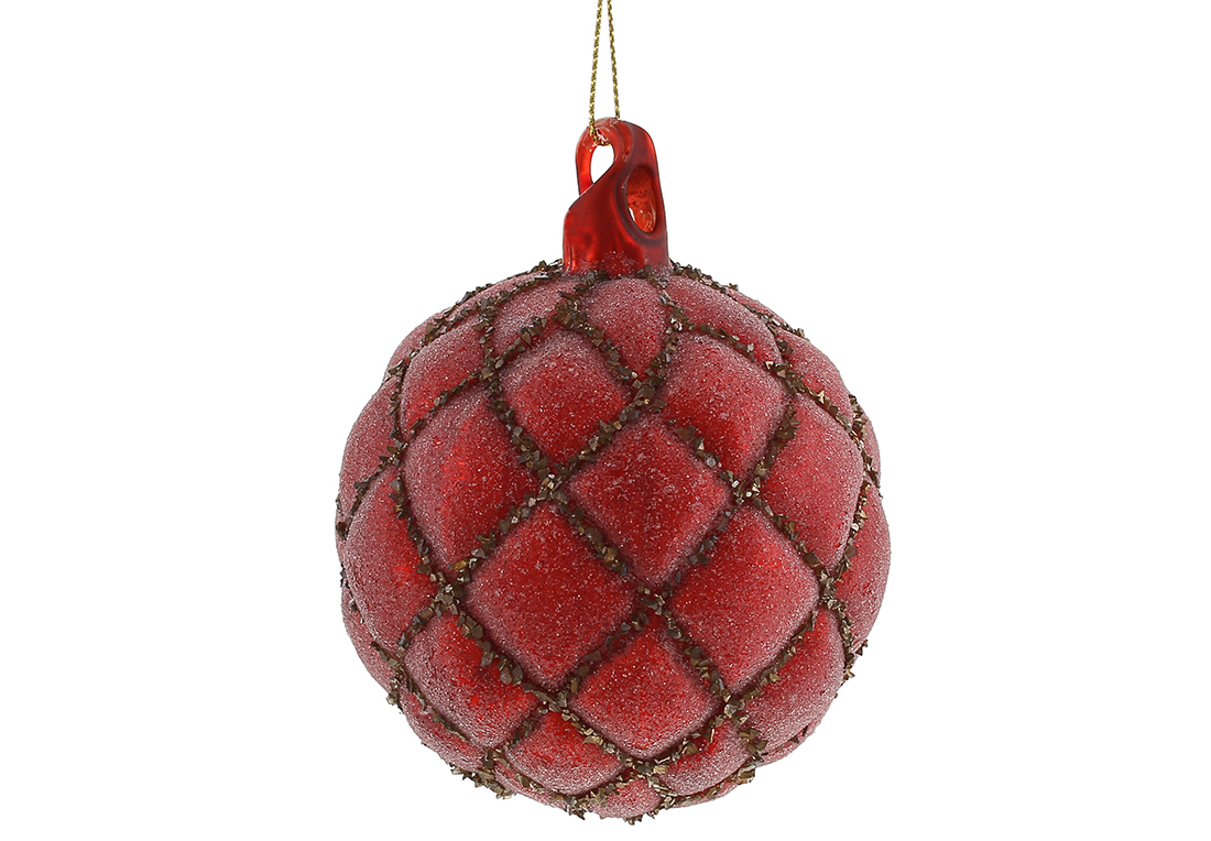 Ялинкова куля рельєфної форми 10см із цукровим покриттям, колір - червоний 108-088 оптом