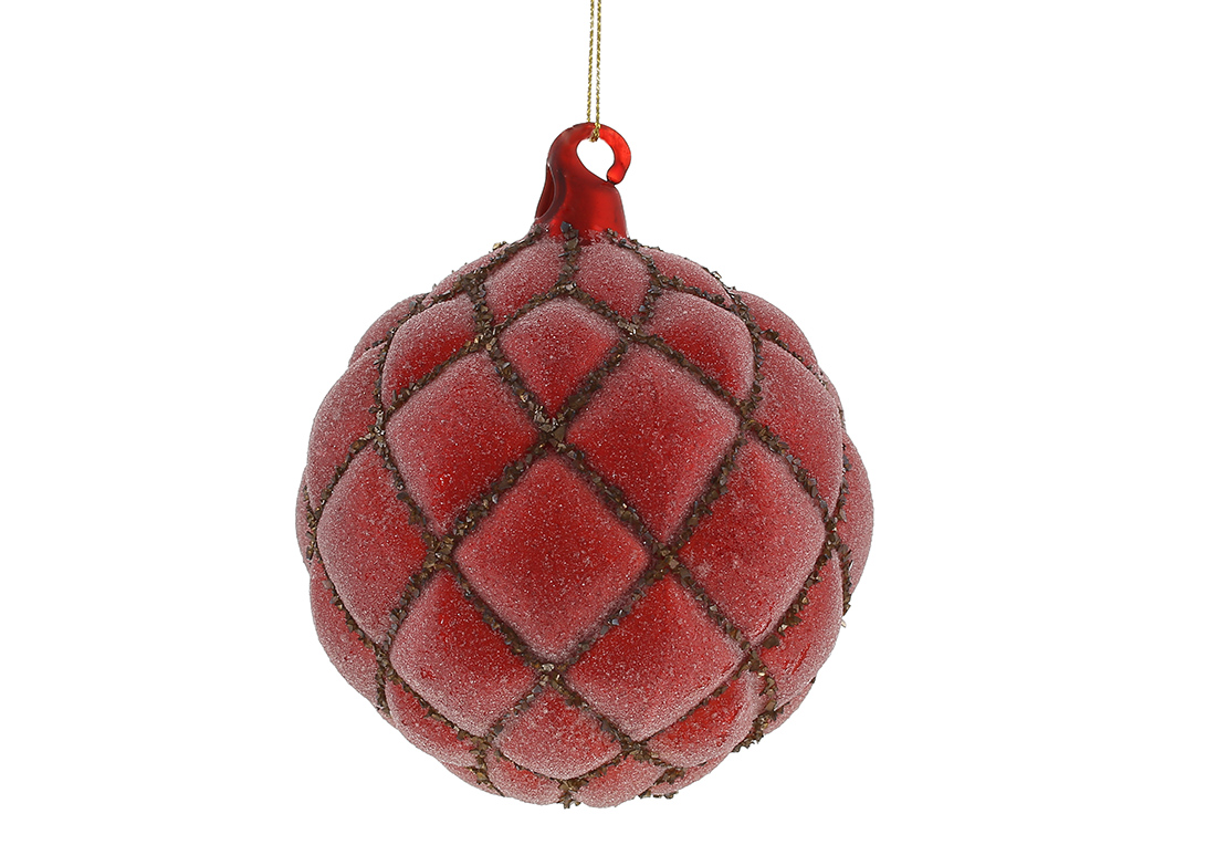 Ялинкова куля рельєфної форми 8см з цукровим покриттям, колір - червоний 108-089 оптом