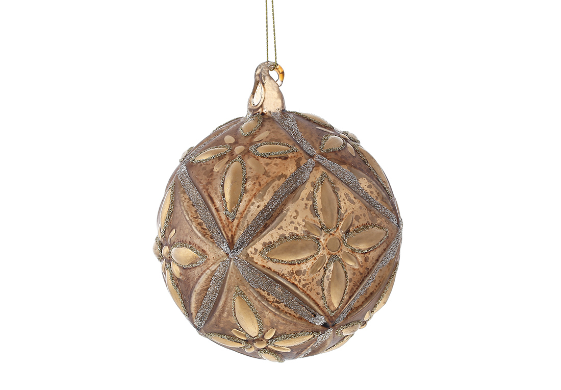 Ялинкова куля з рельєфним орнаментом 10см, колір - коричневий із золотом. 108-115 оптом