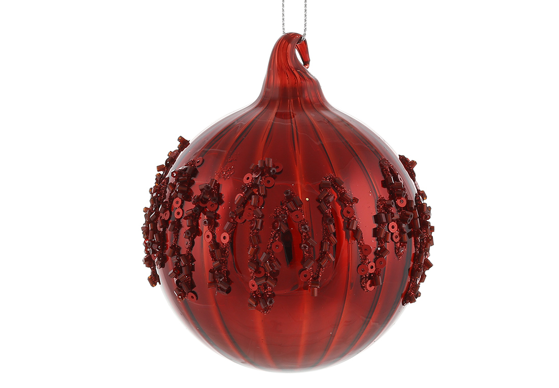 Ялинкова куля з декором з паєток 8см, колір - червоний 108-172 оптом
