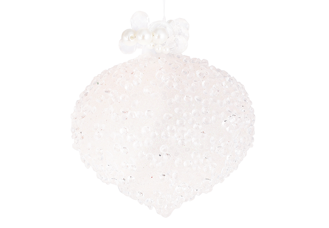 Ялинкова прикраса Цибуля з цукровим покриттям з кристалами та перлами 8см, колір - ніжно-рожевий 115-100 оптом