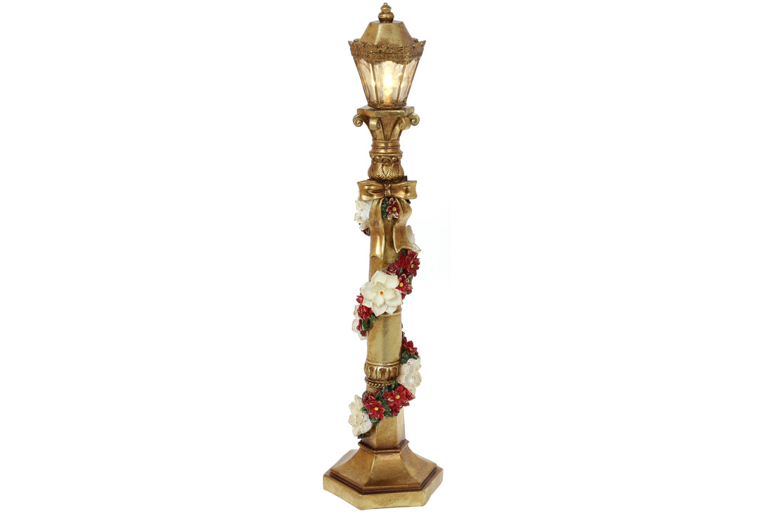 Декоративний Ліхтар у квітах з LED підсвічуванням на батарейках (2хААА), 48см, колір - золото 837-179 оптом
