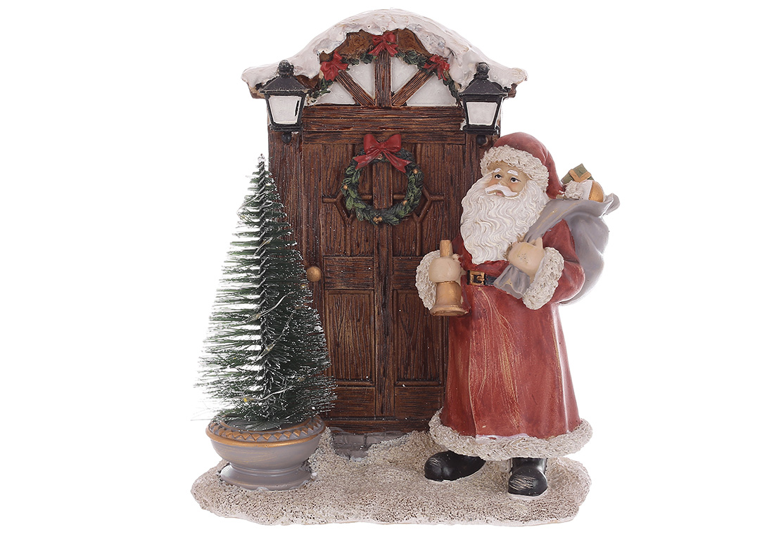 Новорічна композиція Санта з ялинкою та подарунками з LED підсвічуванням 18.5х22см 890-217 оптом