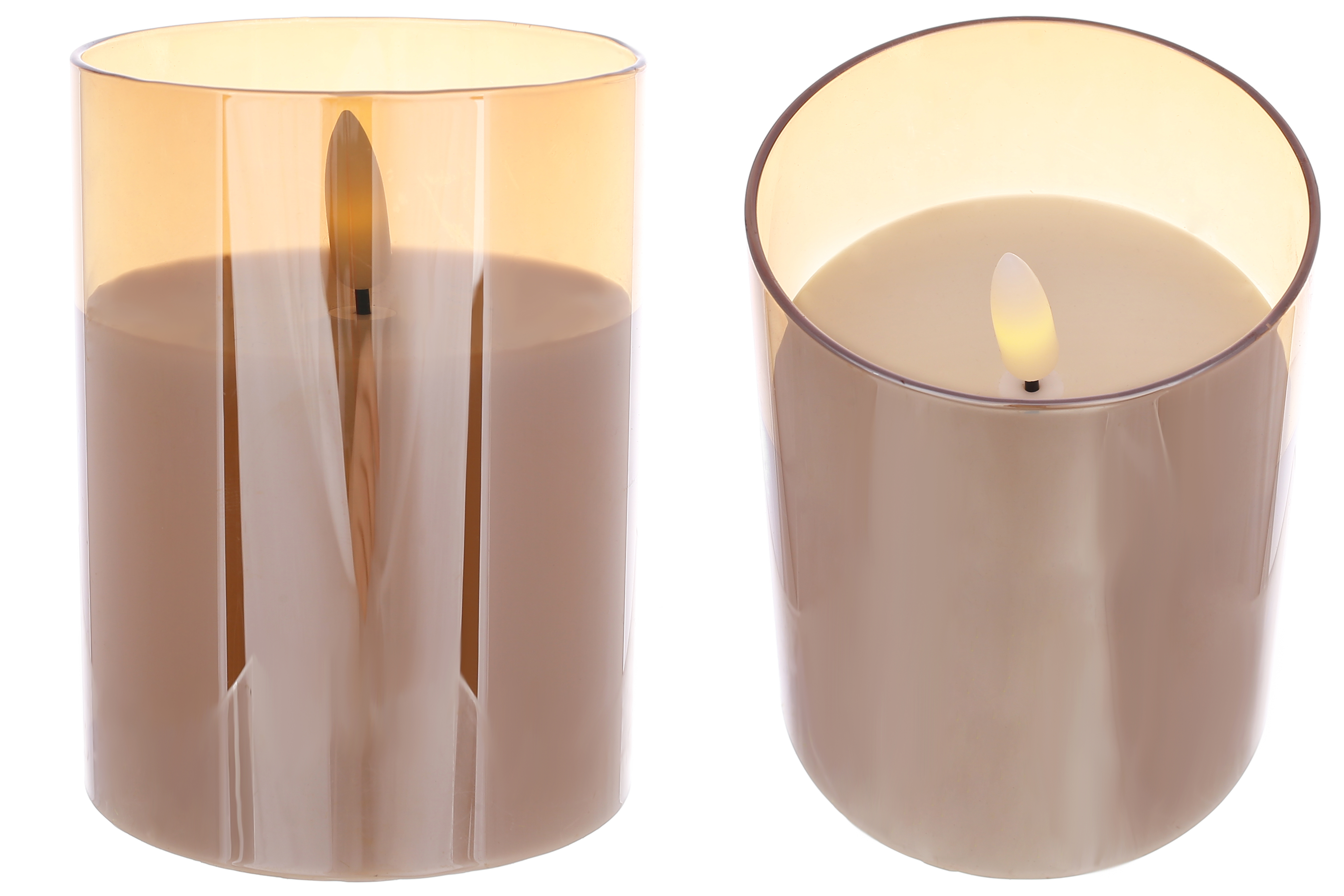 Світлодіодна воскова свічка в скляній колбі 7.5*10см з живим полум'ям (2хАА не входять до комплекту), тепле біле світло, колір скла - золотистий амбер 882-138 оптом