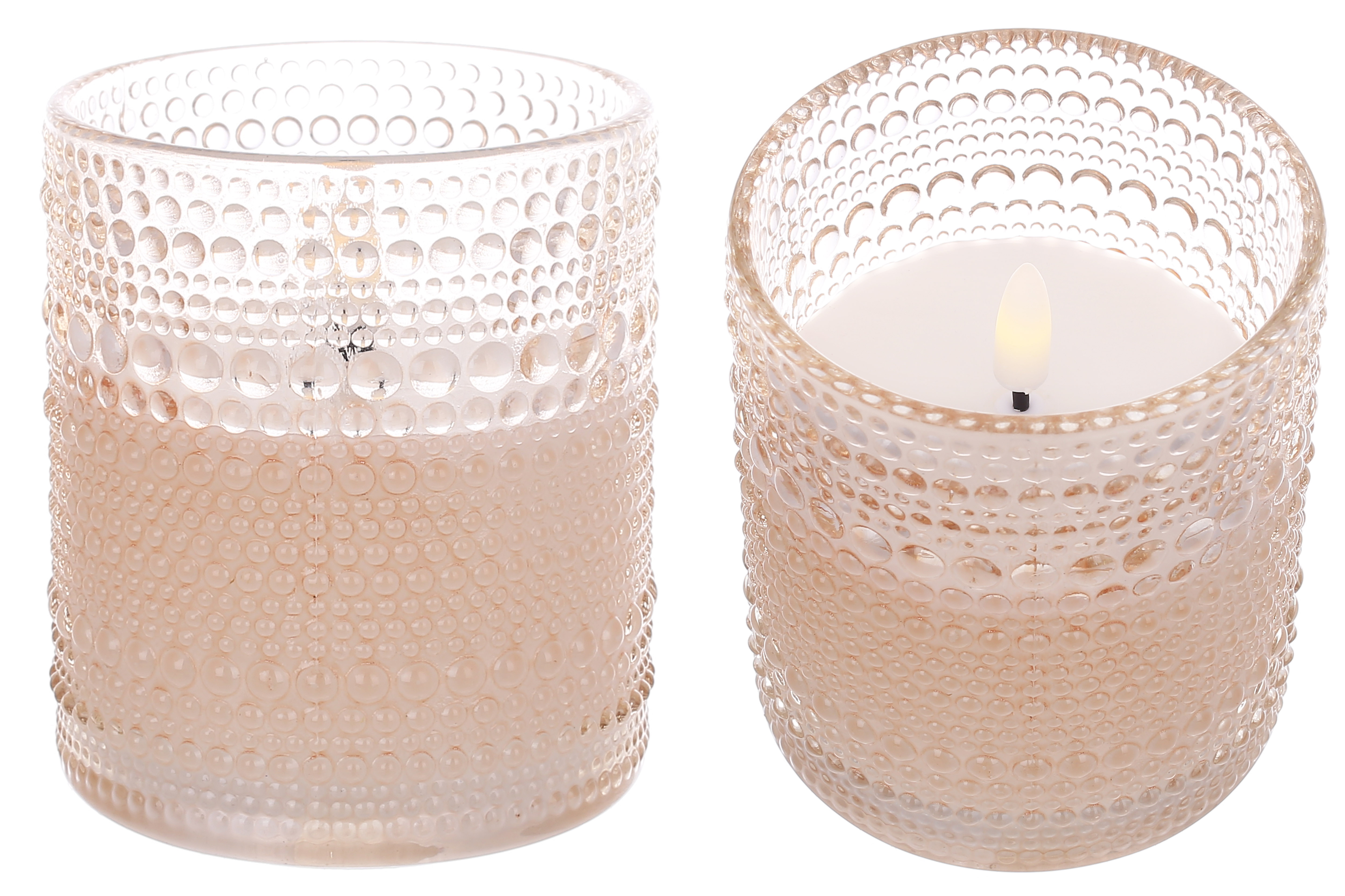 Світлодіодна воскова свічка у скляній колбі Bauble 8.5*10см з живим полум'ям (2хАА не входять до комплекту), тепле біле світло, колір скла - vanilla 882-142