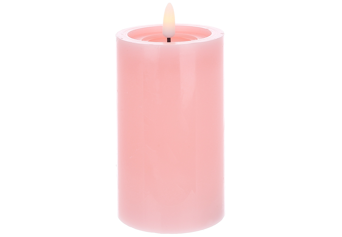 Світлодіодна воскова свічка з живим полум'ям 7.5*15см (2хАА не входять до комплекту), тепле біле світло, колір - рожевий 882-153