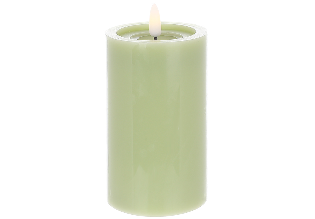 Світлодіодна воскова свічка з живим полум'ям 7.5*15см (2хАА не входять до комплекту), тепле біле світло, колір - трав'янисто-зелений