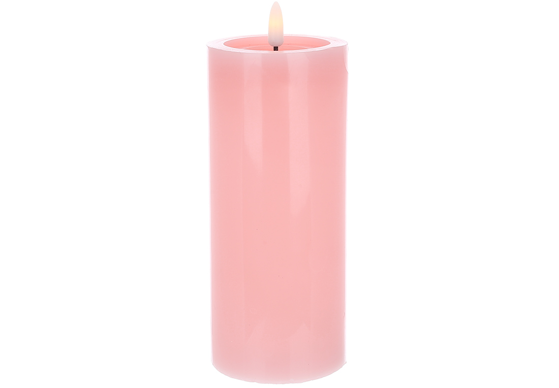 Світлодіодна воскова свічка з живим полум'ям 7.5*19.5см (2хАА не входять до комплекту), тепле біле світло, колір - рожевий 882-158 оптом