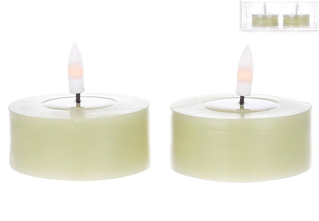 Світлодіодна воскова свічка з живим полум'ям - набір 2 шт, 7*6см (2хАА не входять до комплекту), тепле біле світло, колір - трав'яно-зелений 882-173