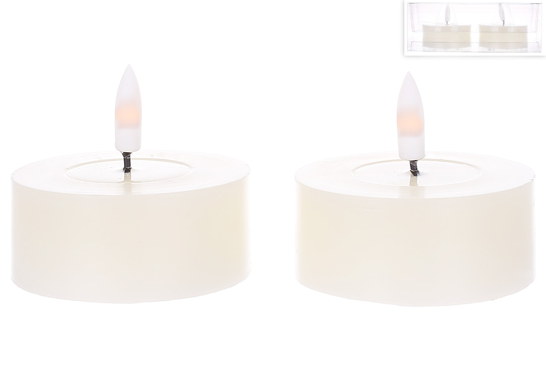 Світлодіодна воскова свічка з живим полум'ям - набір 2 шт,  7*6см (2хАА не входять до комплекту), тепле біле світло, колір - vanilla