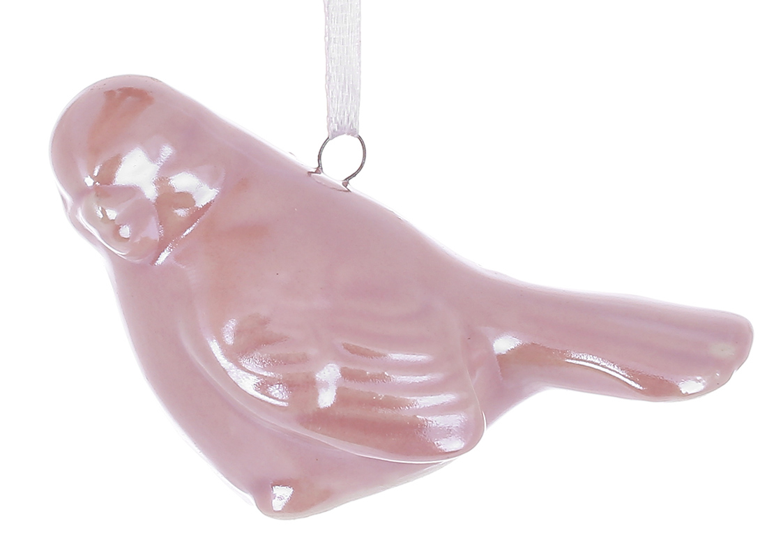 Підвісний порцеляновий декор Пташка 4*6*5см, колір - рожевий перламутровий 727-523 оптом