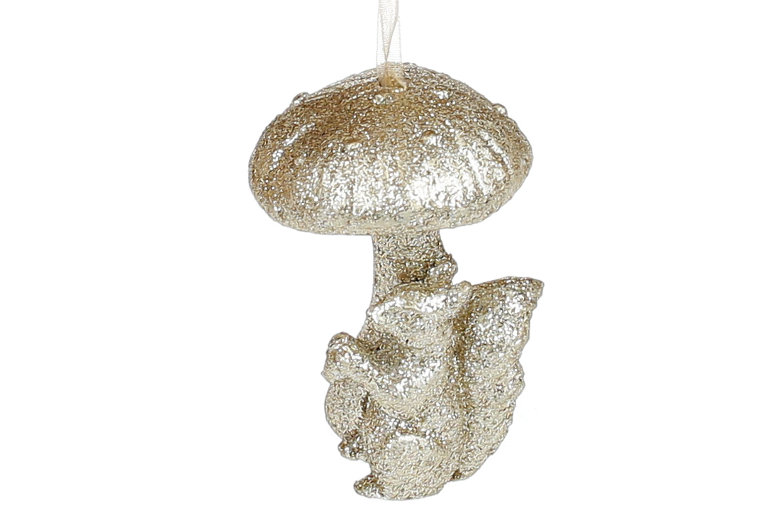 Ялинкова прикраса Білочка з грибом, 7см, колір - шампань 829-335 оптом