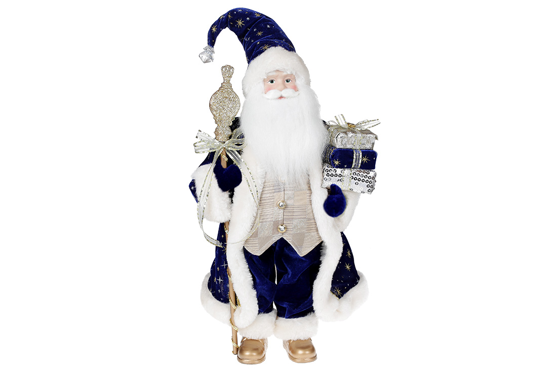Новорічна іграшка Санта 46см, колір - синій із шампанню 845-218 оптом