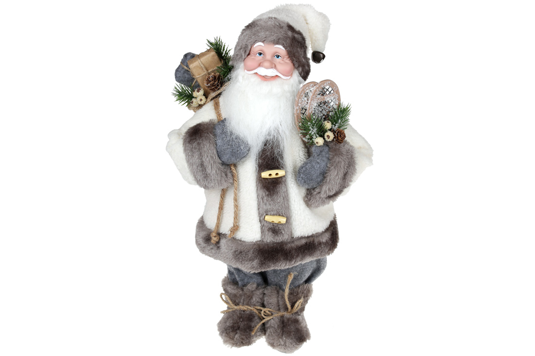 Новорічна декоративна іграшка Санта, 45см, колір - сірий з білим NY14-521 оптом