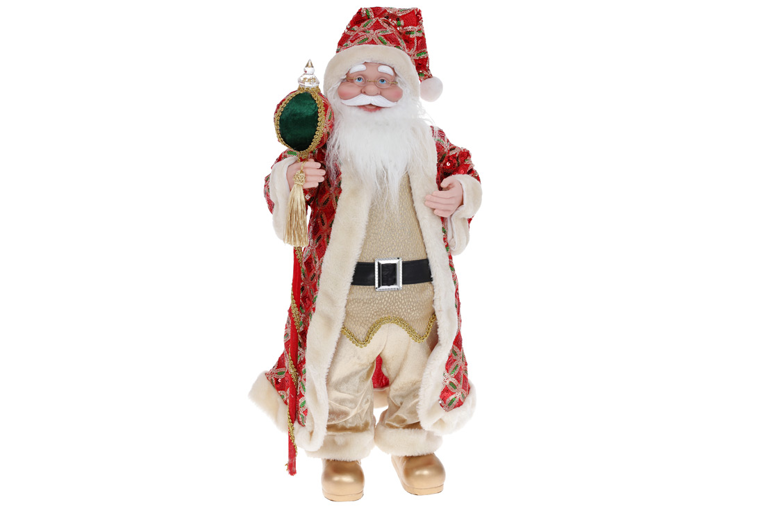Новорічна музична фігура Санта 60см, колір - червоний із золотом та зеленим NY14-542 оптом