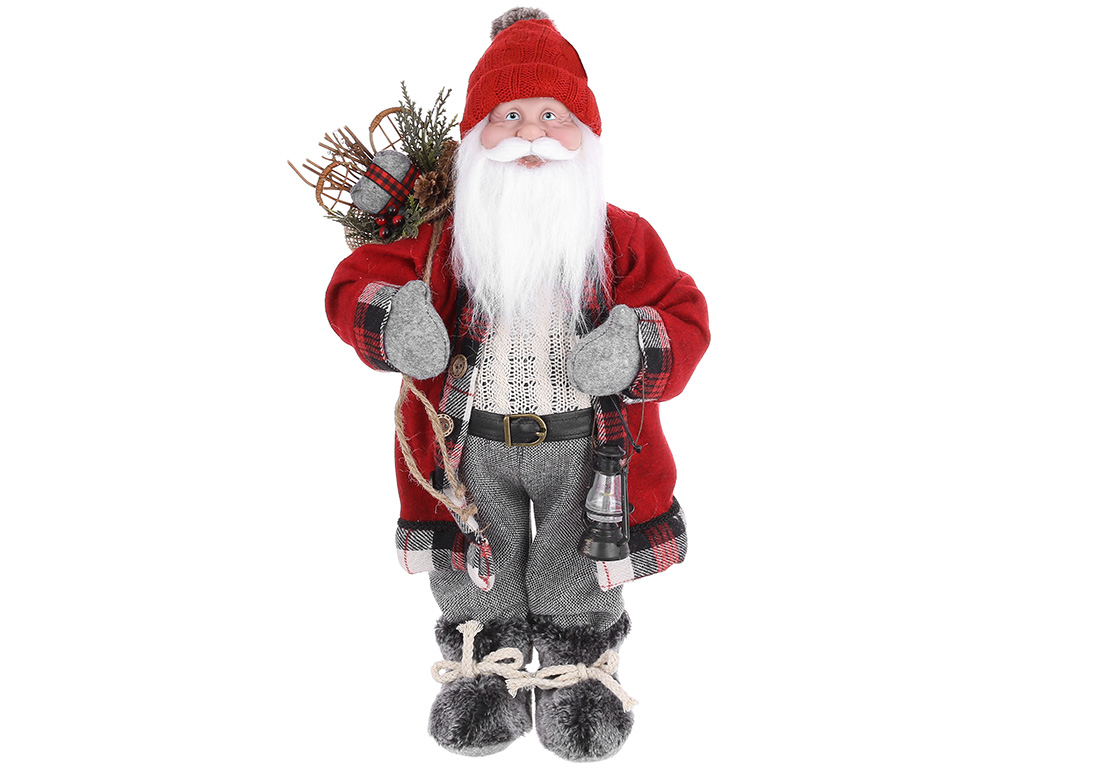 Новорічна декоративна іграшка Санта, 45см, колір - червоний із сірим NY14-729 оптом
