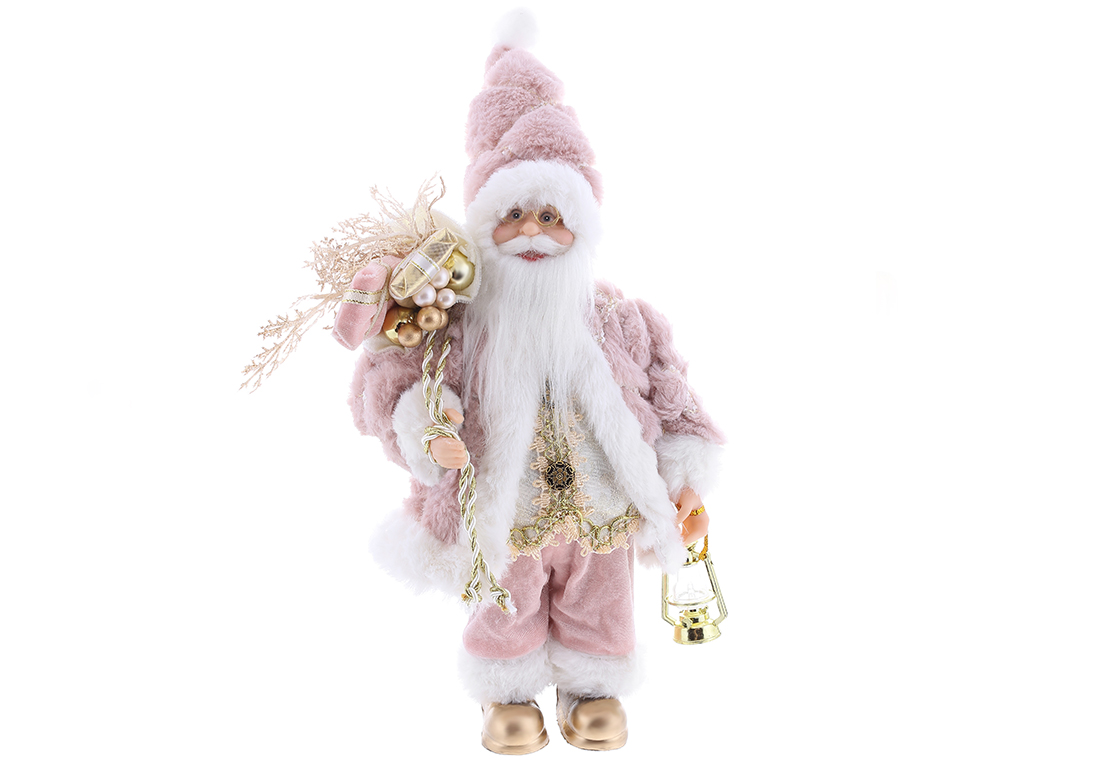 Новорічна фігура Санта з подарунками та ліхтариком, 30см, колір - рожевий з білим. NY44-105 оптом