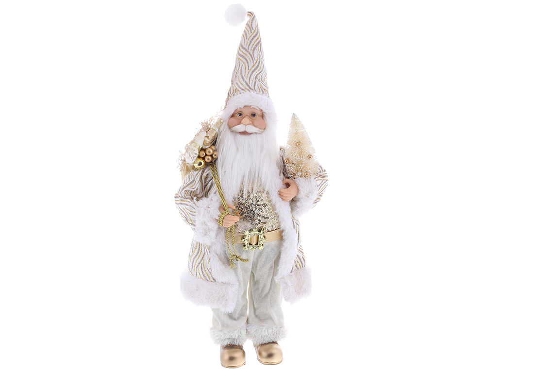 Новорічна фігура Санта з подарунками та ялинкою, 45см, колір - білий із золотистим шампань. NY44-137 оптом