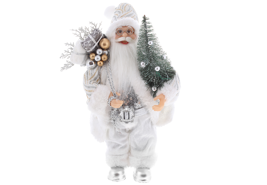 Новорічна фігура Санта з подарунками та ялинкою, 30см, колір - білий зі сріблом NY44-138 оптом