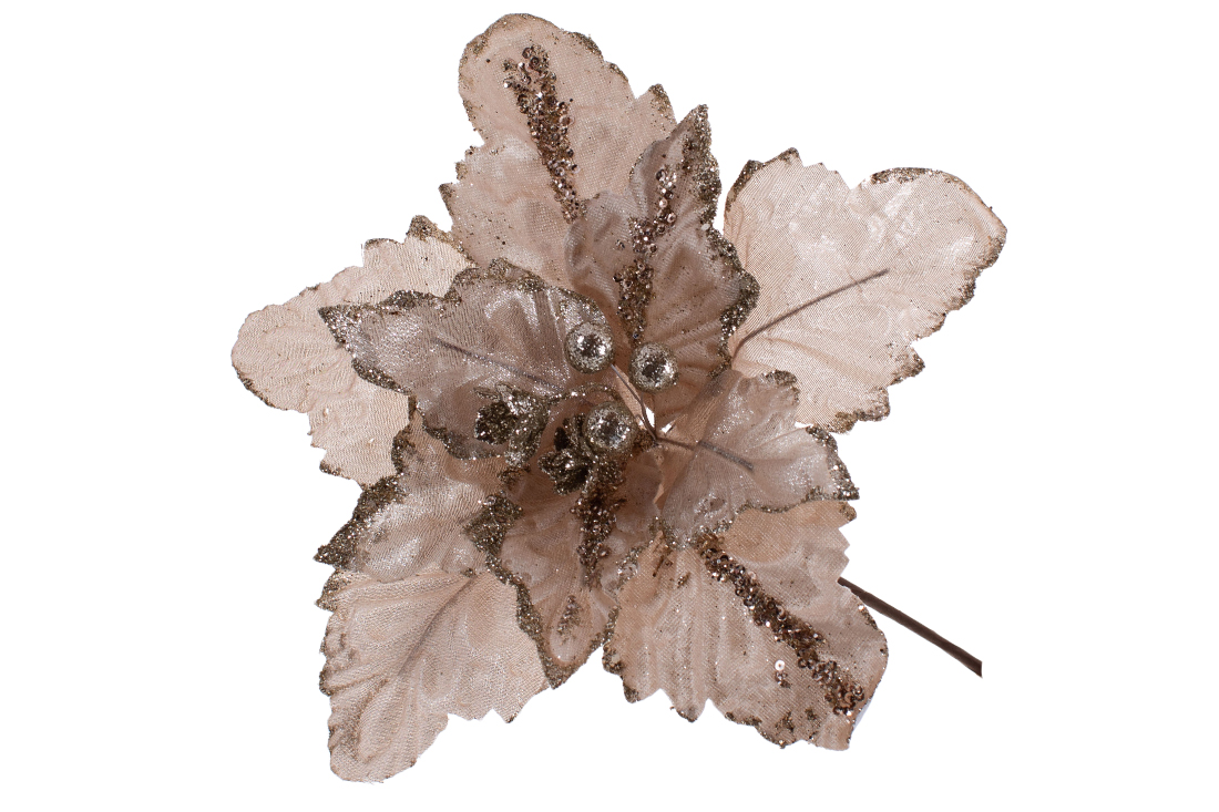 Декоративна квітка Пуансетія 30см, колір - шамапнь 839-799 оптом