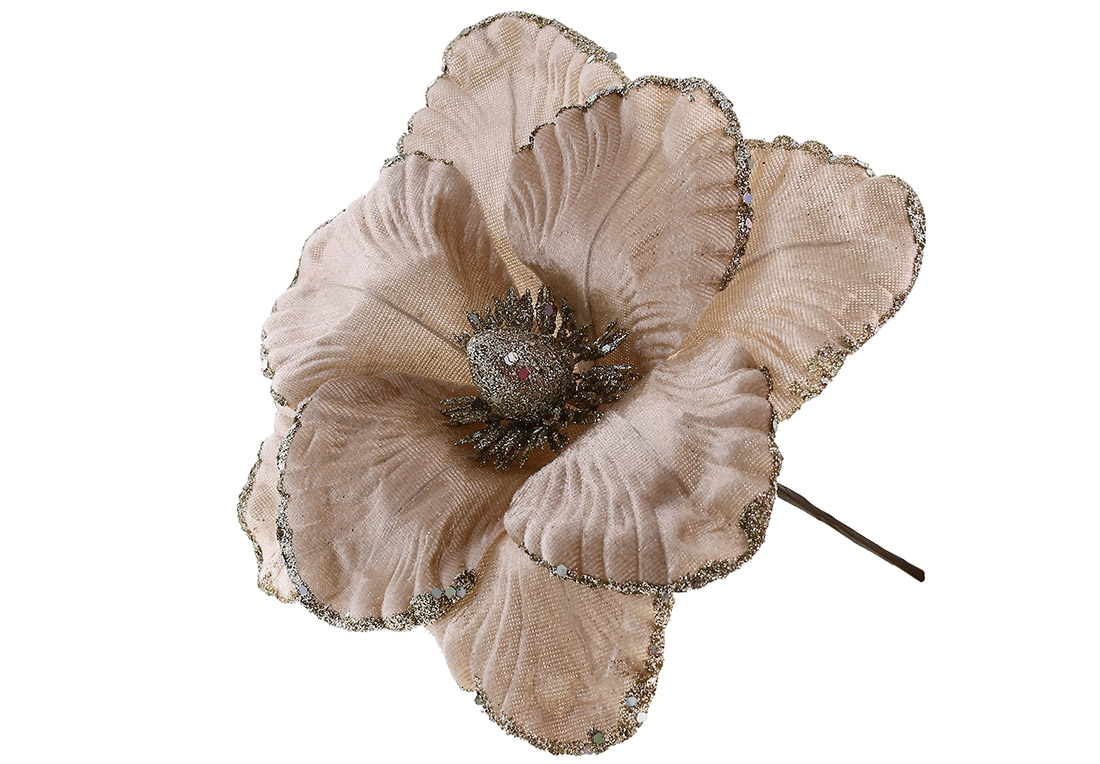 Новорічна оксамитова квітка D22см, колір - шампань 839-812 оптом