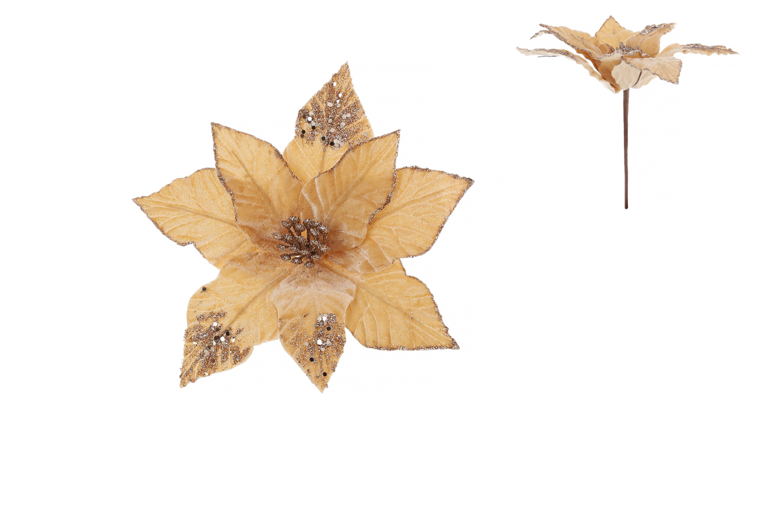 Оксамитова квітка Пуасеттія D27см, колір - амбер із золотом 839-831 оптом