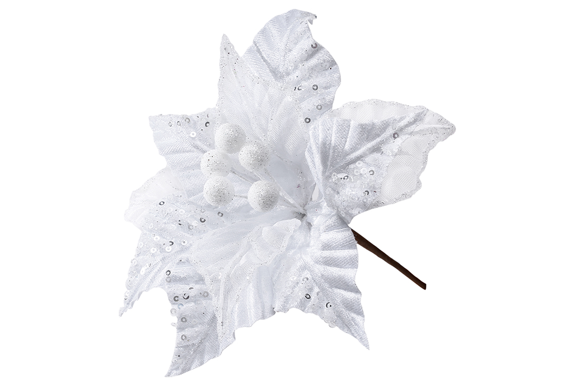 Оксамитова квітка Пуансеттія D26см, колір - білий 839-837 оптом