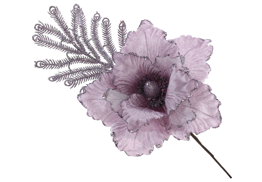 Оксамитова квітка з гілкою в гліттері 40см, колір - ліловий 839-914 оптом