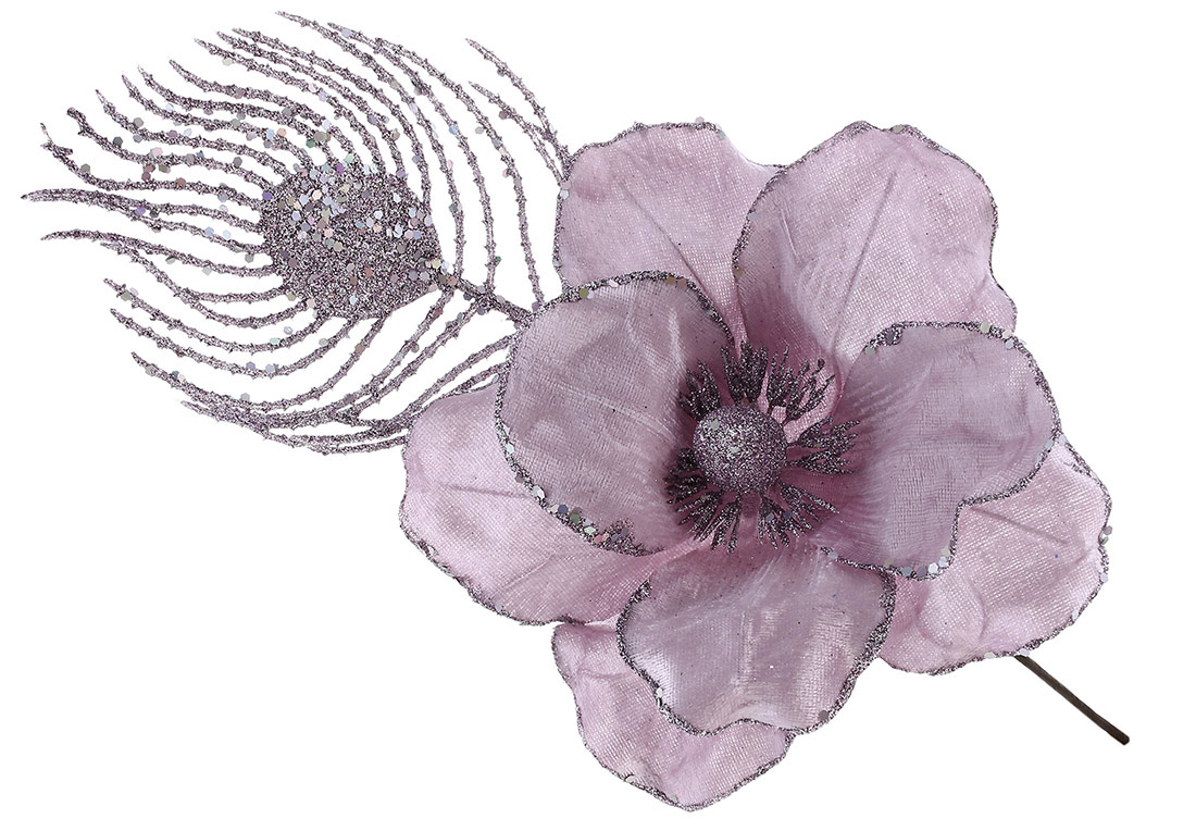 Оксамитова квітка з гілкою в гліттері 45см, колір - ліловий 839-915 оптом
