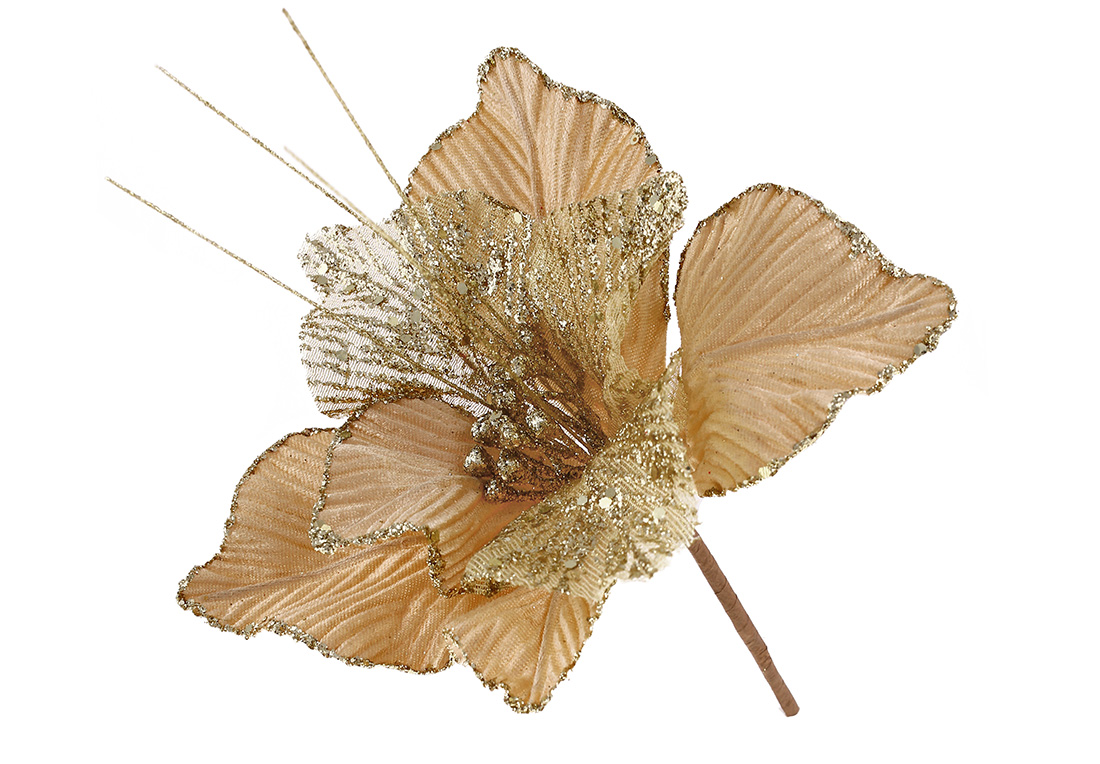 Новорічна оксамитова квітка D25см, колір - амбер із золотом 839-931 оптом