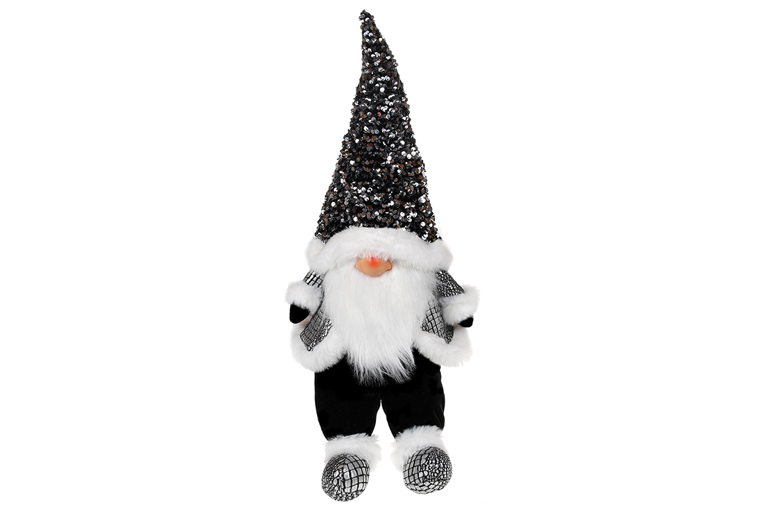 М'яка іграшка Сидячий Гном, 64см, колір - чорно-білий у паєтках 877-090 оптом