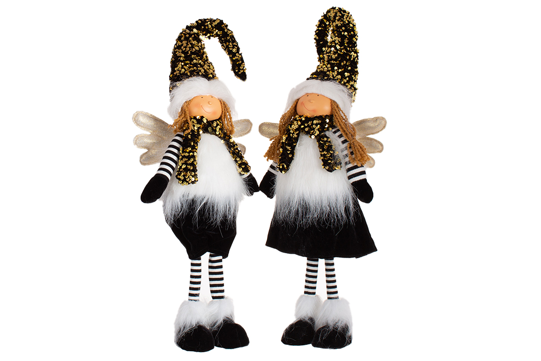 М'яка іграшка Ангел, 75см, 2 дизайну: Дівчинка та Хлопчик, колір - чорний із золотими паєтками 877-312 оптом