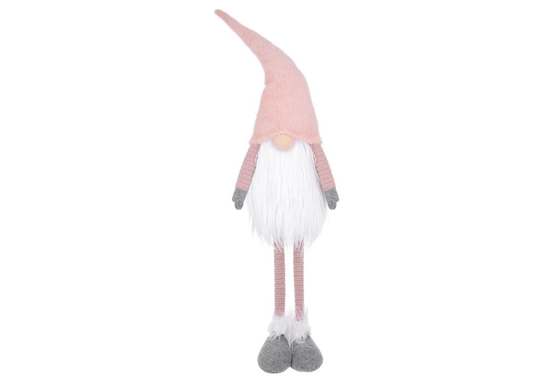 Новорічна м'яка іграшка Гном у шапці з ніжками 93см, колір рожевий з сірим RM7-382