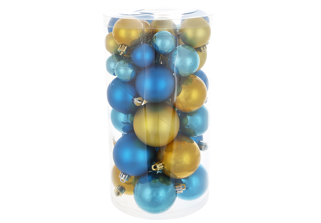 Набір ялинкових куль, колір - синій із золотою, 40шт - 6см, 5см, 4см, 3см: перламутрові мікс з матовими кулями 47-049 оптом