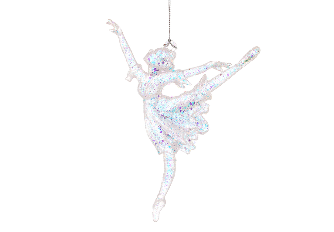 Акрилова прикраса Балерина 14.5см, колір - прозорий з блискітками J88-045 оптом