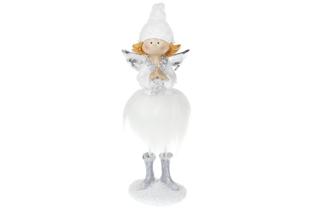 Декоративна фігурка Янгол з хутряною спідницею, 20см, колір - білий зі сріблом 823-715 оптом