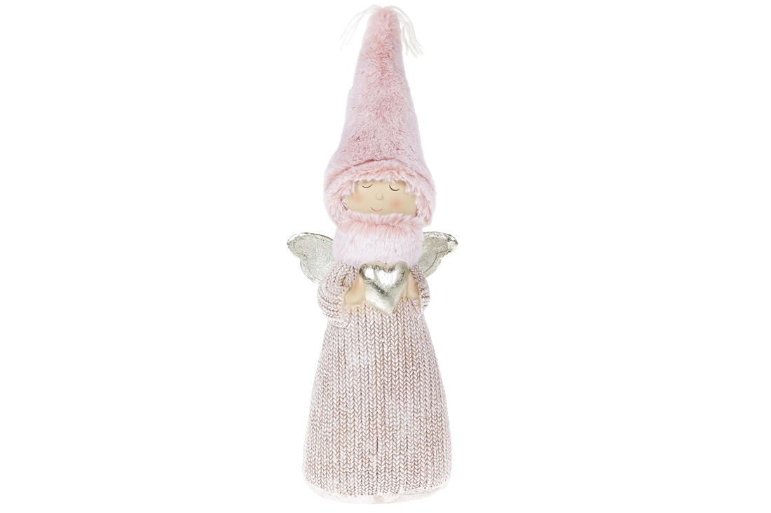 Декоративна фігурка Янгол у хутряній шапці, 40см, колір - рожевий 823-800 оптом