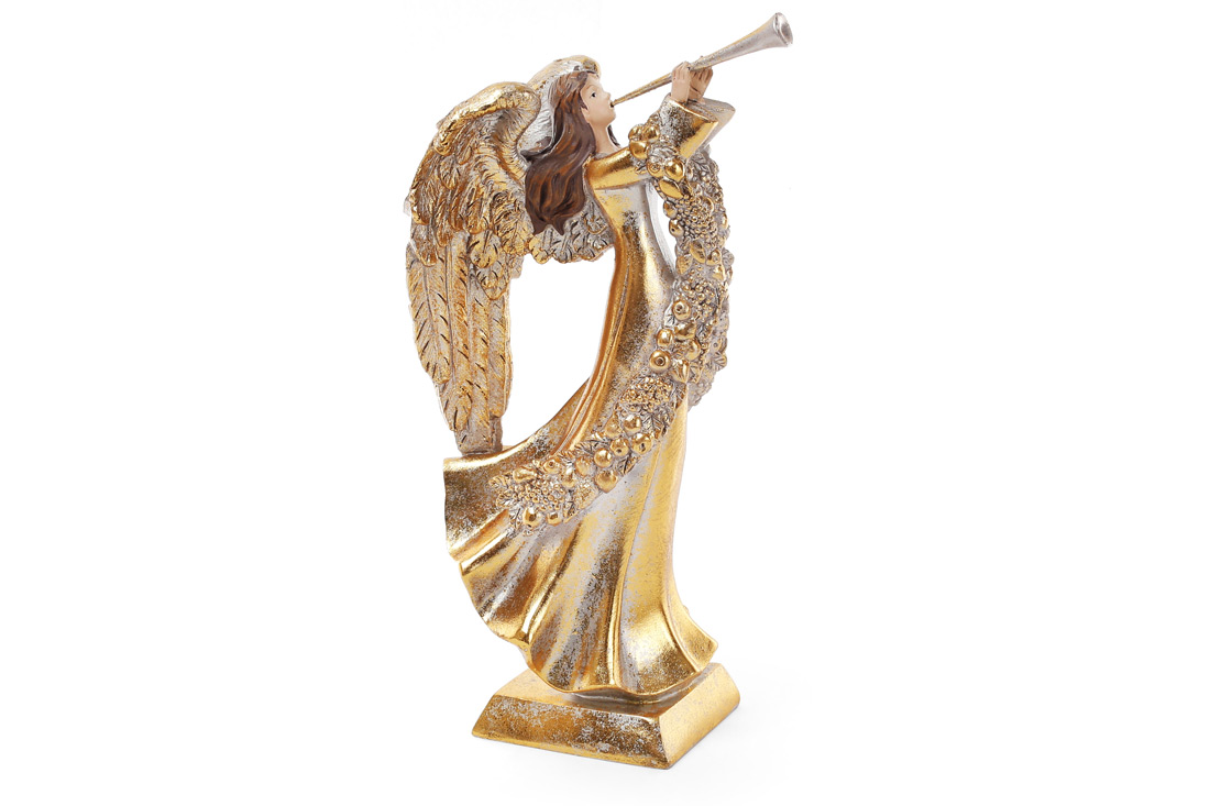 Декоративна фігура Янгол з трубою 31.5см, колір - золото 837-207 оптом