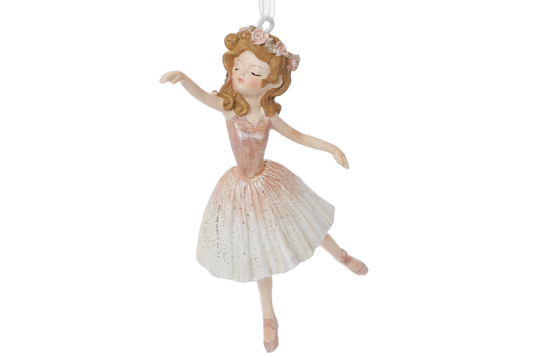 Декоративна фігурка на підвісі Юна Балерина, 10.5см, колір - ніжний персик K07-279 оптом