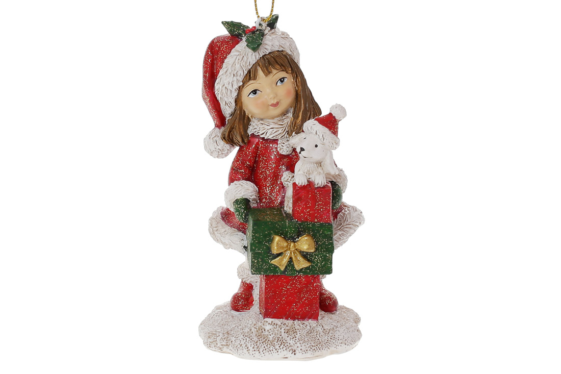 Декоративна фігурка на підвісі Дівчинка з подарунками 12см, колір - червоний, зелений з білим K07-320 оптом