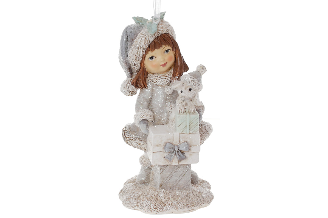 Декоративна фігурка на підвісі Дівчинка з подарунками 12см, колір - сірий з м'ятою K07-321 оптом