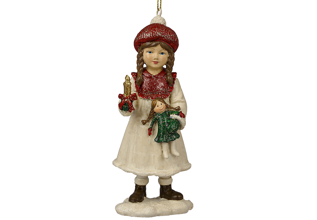 Ялинкова іграшка Дівчинка з лялькою 5х12.5см, колір - кремово-червоний із зеленим K07-434 оптом