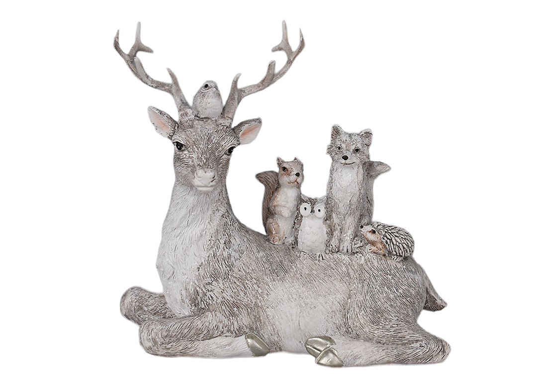 Декоративна статуетка Олень з лісовими друзями 15х13.5см, колір - сіро-бежевий K07-430 оптом
