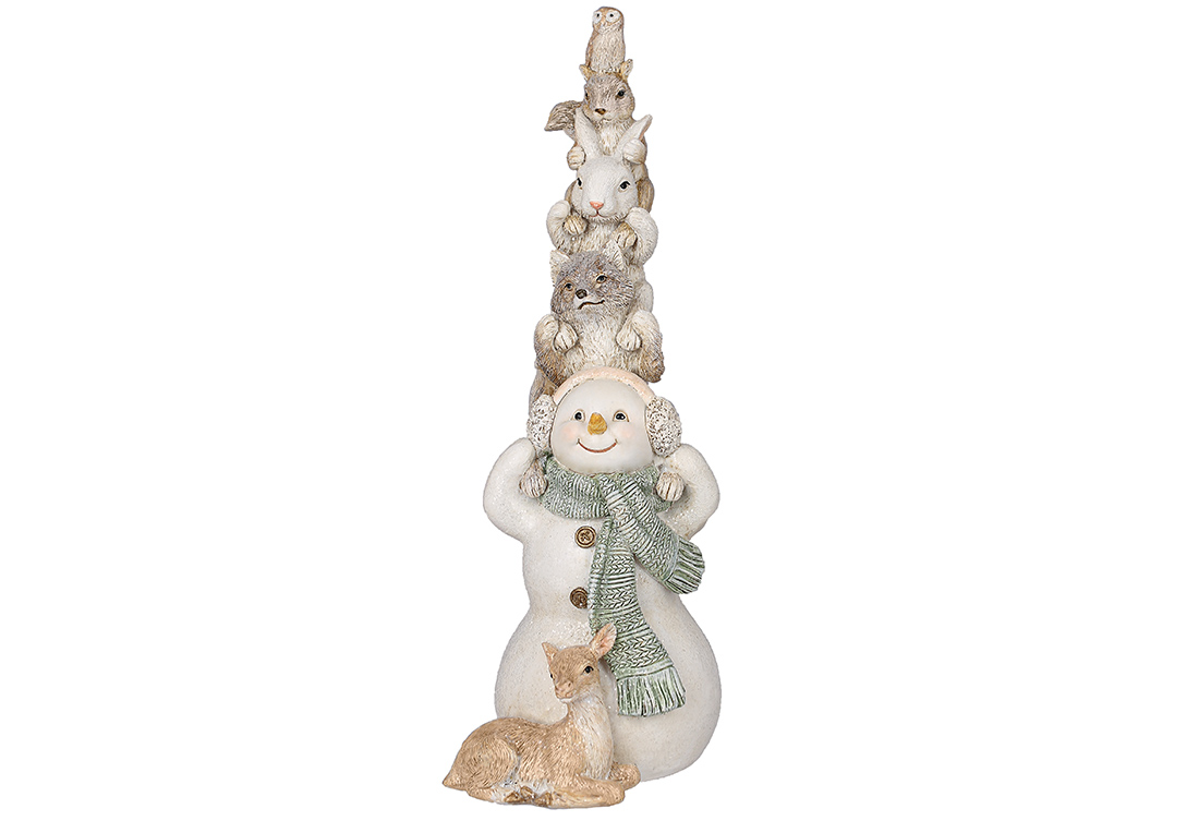 Декоративна фігура Сніговик з лісовими друзями 10.5х26.5см, колір - світло-кремовий K07-440 оптом
