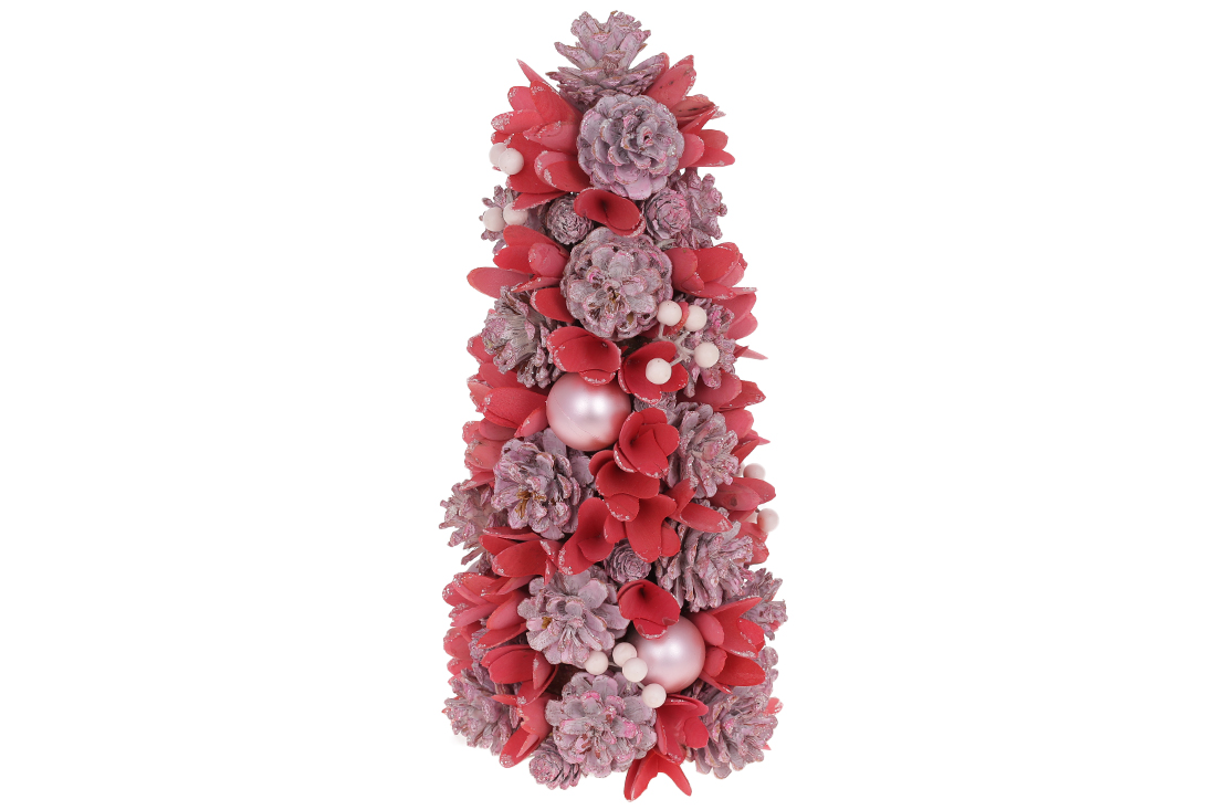 Ялинка новорічна з декором з шишок, куль і ягід, 38см, колір - рожевий з кораловим RM4-737 оптом