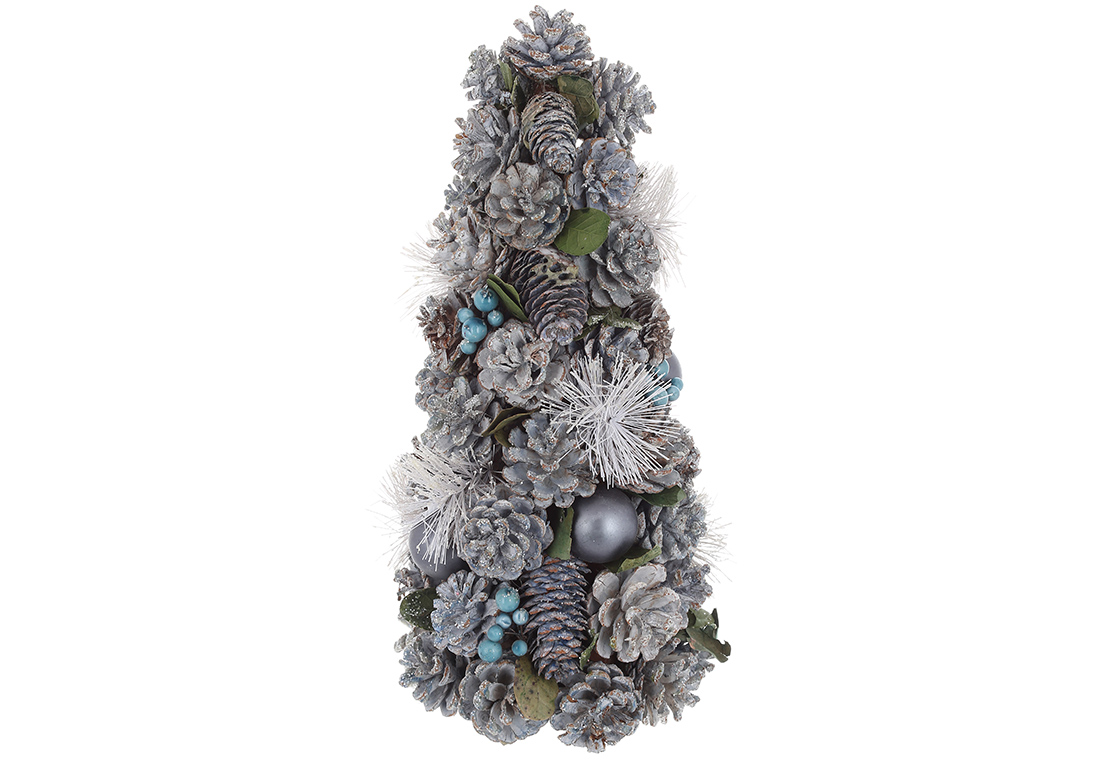 Ялинка декоративна з шишок та куль 38х20см, колір - морозний блакитний RM7-372