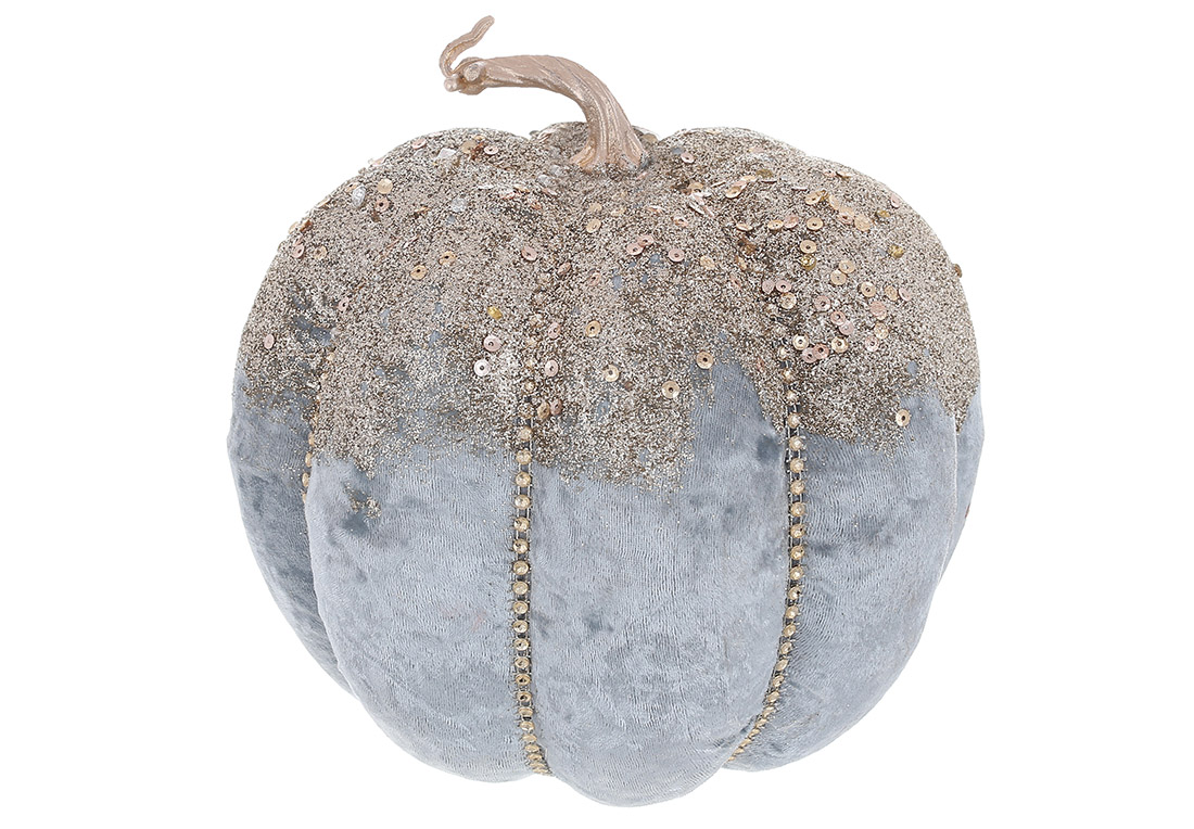 Новорічний декор Гарбуз з оксамитовим покриттям та декором зі страз, 21см, колір - ніжний блакитний 743-783 оптом