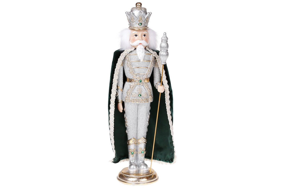 Новорічна декоративна фігура Лускунчик, 39см, колір - срібло із зеленим 837-120 оптом